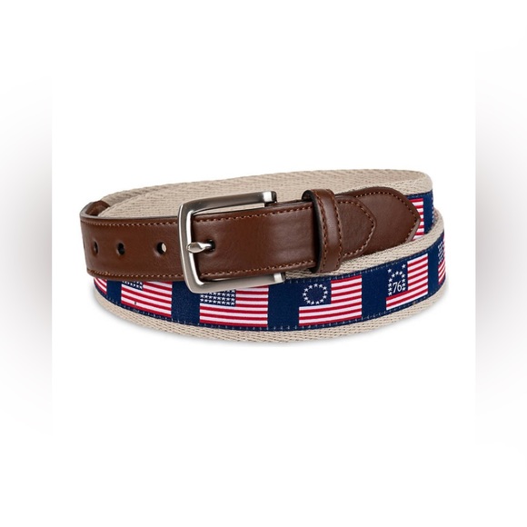 Saddlebred® 35 Millimeter USA Flag Ribbon Belt ✨ Khaki Size Small - Picture 1 of 6